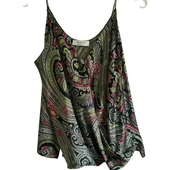 Bailey 44 Satin Cami Tank Paisley Spaghetti Strap Drape Bodice Bubble Hem Size M - Picture 7 of 11
